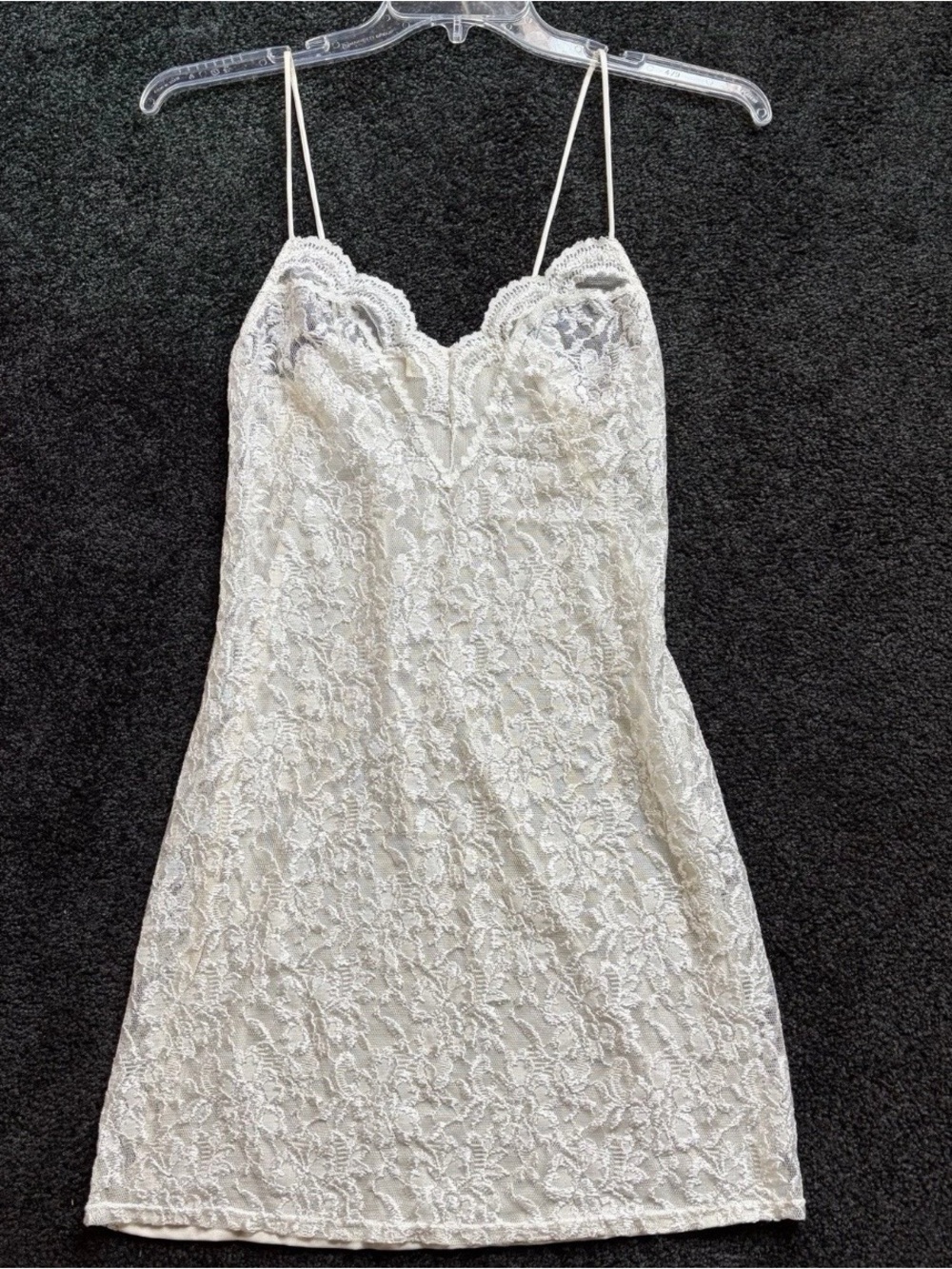 Vintage Delicates Womens Lace Slip Dress Mini Size M White Coquette Fairy Bridal